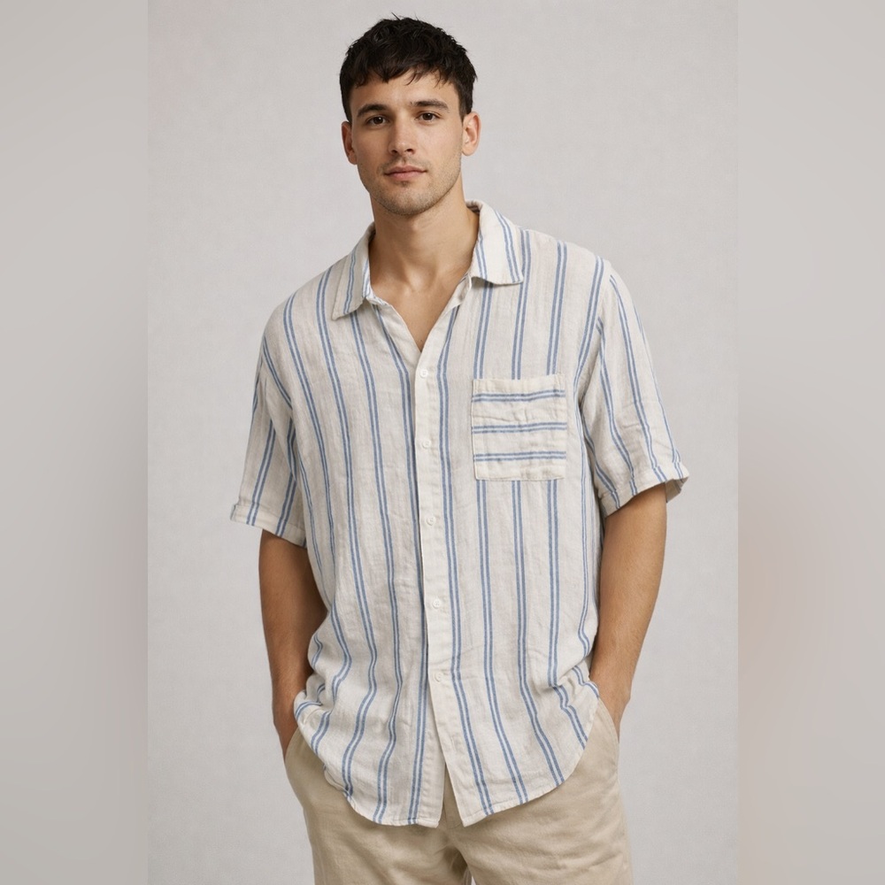 New Rip Curl White and Blue Striped Casual Shirt